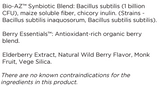 Supplement facts for Children's Gut Biome Builder 160g listing ingredients including Antioxidant, Bacillus Subtilis, Chicory extract, Elderberry extract, Fiber