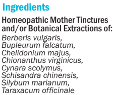 Supplement facts for hbL (Liver) 50ml listing ingredients including Berberis vulgaris, Bupleurum Falcatum, Curcuma Longa, Dandelion (Taraxacum officinale), Milk thistle (Silybum marianum)