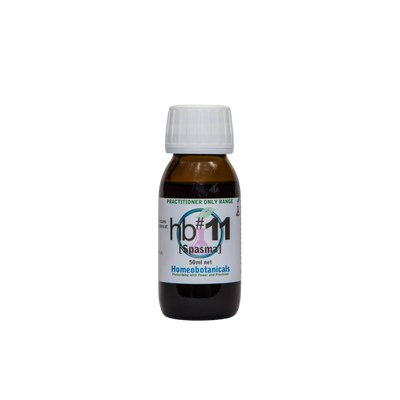 A supplement container of hb#11 Spasma (Cramps & Hypertonicity) 50ml by Homeobotanicals