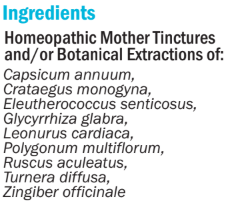 Supplement facts for hbT (Tiredness & Hypotension) 50ml listing ingredients including Capsicum annum, Crataegus monogyna, Damiana (Turnera diffusa), Eleutherococcus Senitcosus, Ginger (Zingiber officinale)