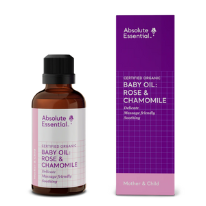 A supplement container of Baby Oil: Rose & Camomile 50ml by Absolute Essential