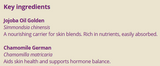 Supplement facts for Chamomile German: 3% in Jojoba listing ingredients including Chamomile, Matricaria Recutita