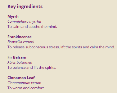 Supplement facts for Festive Spirit 10ml listing ingredients including Boswellia Serrata, Cinnamomum verum, Cinnamon, Commiphora myrrha, Indian Frankincense Extract