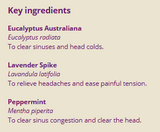 Supplement facts for Inhale 10ml listing ingredients including Lavender Extract, Peppermint (Mentha × piperita)