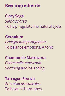 Supplement facts for Woman Support  10ml listing ingredients including Artemisia, Chamomile, Clary Sage, Geranium Oil, Matricaria Recutita