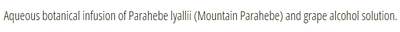 Supplement facts for No. 07 - Mountain Parahebe (Communication) 10ml listing ingredients including Grape Extract