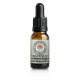 A supplement container of De-Stress Support© (Inner Peace and Calm) 10ml by First Light Flower Essences