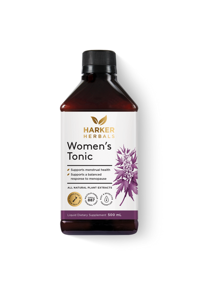 A supplement container of Women's Tonic 500ml by Harker Herbals