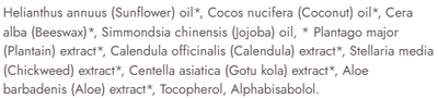 Supplement facts for Original Vaginal & Body Balm listing ingredients including Aloe Barbadensis, Beeswax, Calendula Extract, Centella Asiatica Gotu Kola, Coconut