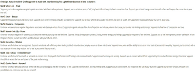 Supplement facts for Grief Support (Care and Comfort) 20ml listing ingredients including Koromiko