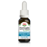 A supplement container of Stressed Teen Support (Peaceful Mind) 20ml by First Light Natural Health