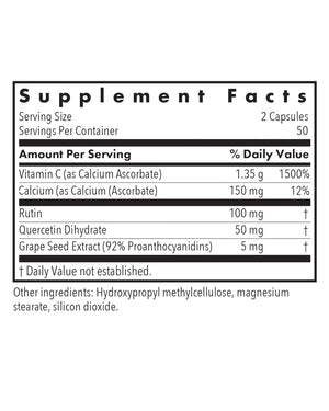 Supplement facts for Esterol Ester-C listing ingredients including Calcium ascorbate, Grape seed Extract, Quercetin dihydrate, Rutin, Vitamin C (calcium ascorbate)
