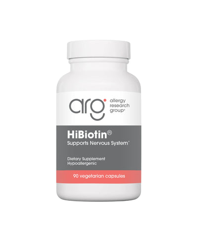 A supplement container of HiBiotin by Allergy Research Group