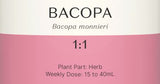 Supplement facts for Bacopa 1:1 listing ingredients including Bacopa Monnieri