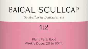 Supplement facts for Baical Scullcap 1:2 listing ingredients including Scutellaria Baicalensis