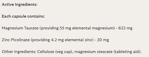 Supplement facts for Magnesium Taurate + Zinc Picolinate