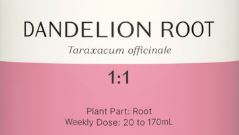 Supplement facts for Dandelion Root 1:1 listing ingredients including Dandelion (Taraxacum officinale), Dandelion extract, Taraxacum officinale