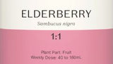 Supplement facts for Elderberry 1:1 listing ingredients including Elderberry (Sambucus nigra), Elderberry extract