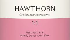 Supplement facts for Hawthorn 1:1 listing ingredients including Crataegus monogyna, Hawthorn extract