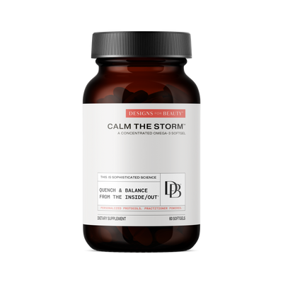 A supplement container of Calm the Storm by Designs for Beauty
