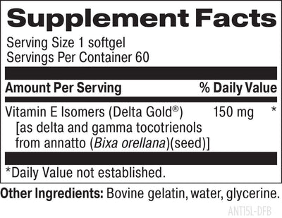 Supplement facts for The Capital E listing ingredients including Annatto, Vitamin E
