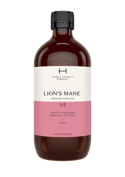 A supplement container of Lion's Mane 1:5 by Herbal Extract Company