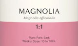 Supplement facts for Magnolia 1:1 listing ingredients including Magnolia extract, Magnolia officinalis