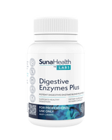 A supplement container of Digestive Enzymes Plus by SunaHealth Labs