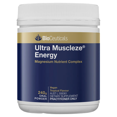 A supplement container of Ultra Muscleze Energy, 240gm by Bioceuticals