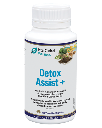A supplement container of Detox Assist by Interclinical Laboratories