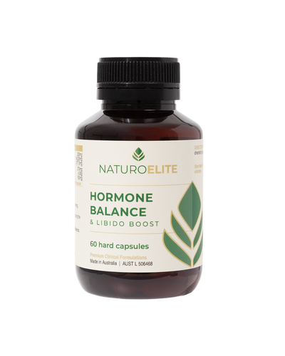 A supplement container of Hormone Balance & Libido Boost by NaturoElite