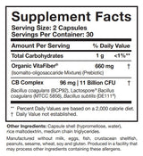 Supplement facts for CoreBiotic