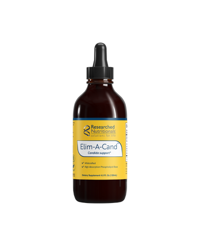 A supplement container of Elim-A-Cand by Researched Nutritionals