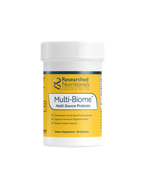 A supplement container of Multi-Biome by Researched Nutritionals