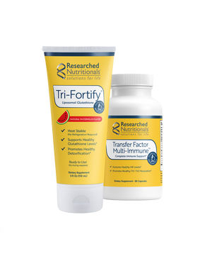 A supplement container of Enhanced Immunity Duo (Watermelon) by Researched Nutritionals