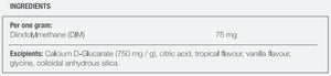 Supplement facts for DIM 60g (Extemporaneous compounding) listing ingredients including DIM, Diindolylmethane
