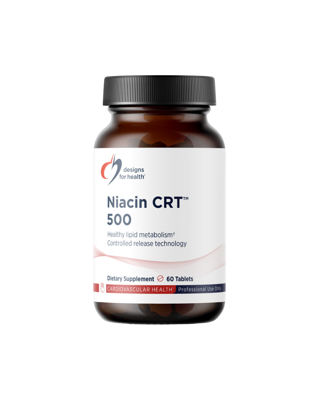 A supplement container of Niacin CRT 500mg by Designs for Health - USA