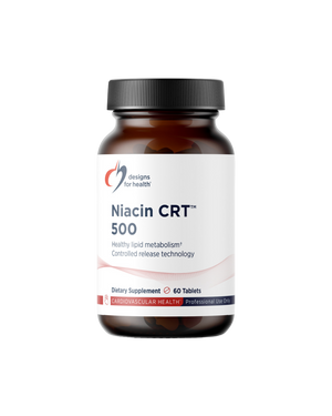 A supplement container of Niacin CRT 500mg by Designs for Health - USA
