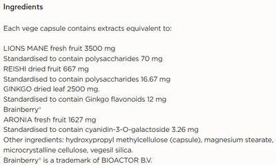 Supplement facts for Brain Function & Focus Daily