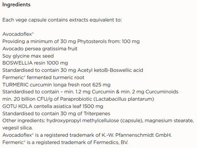 Supplement facts for Joint Protect & Repair Daily