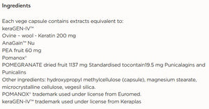 Supplement facts for Skin, Hair & Nails Daily