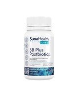 A supplement container of SB Plus Postbiotics by SunaHealth Labs