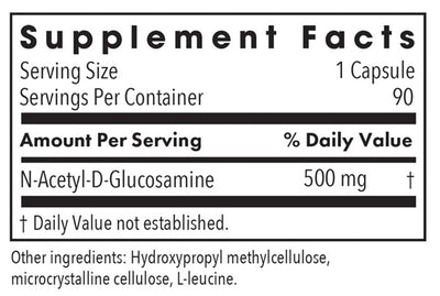 Supplement facts for N-Acetyl Glucosamine (NAG) listing ingredients including N-Acetyl D-Glucosamine