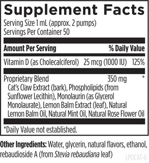 Supplement facts for Liposomal Cats Claw Synergy
