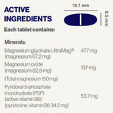 Ingredients: Magnesium glycinate UltraMag, Magnesium oxide, Pyridoxal 5-phosphate monohydrate.