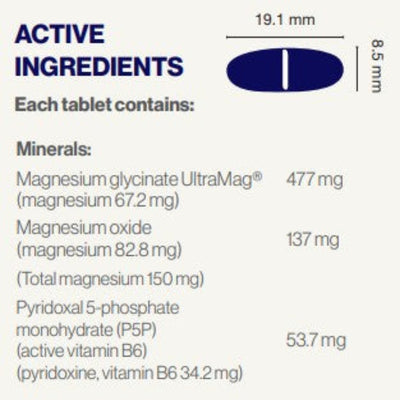 Ingredients: Magnesium glycinate UltraMag, Magnesium oxide, Pyridoxal 5-phosphate monohydrate.