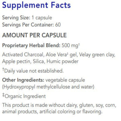 Ingredients: Activated Charcoal, Aloe Vera gel, Velay green clay, Apple pectin, Silica, Humic powder.