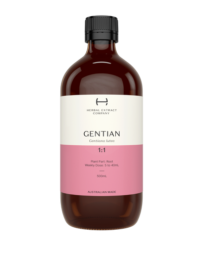 A supplement container of Gentian 1:1 by Herbal Extract Company