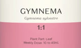 Supplement facts for Gymnema 1:1 listing ingredients including Gymnema sylvestre