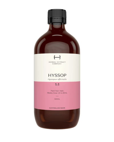 A supplement container of Hyssop 1:1 by Herbal Extract Company